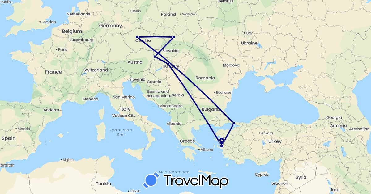 TravelMap itinerary: driving in Czech Republic, Hungary, Poland, Slovakia, Turkey (Asia, Europe)